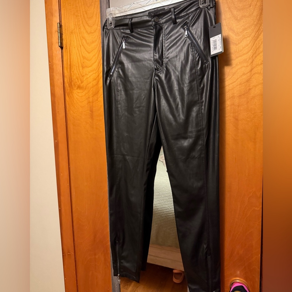 Guess Womens Black Faux Leather Pants